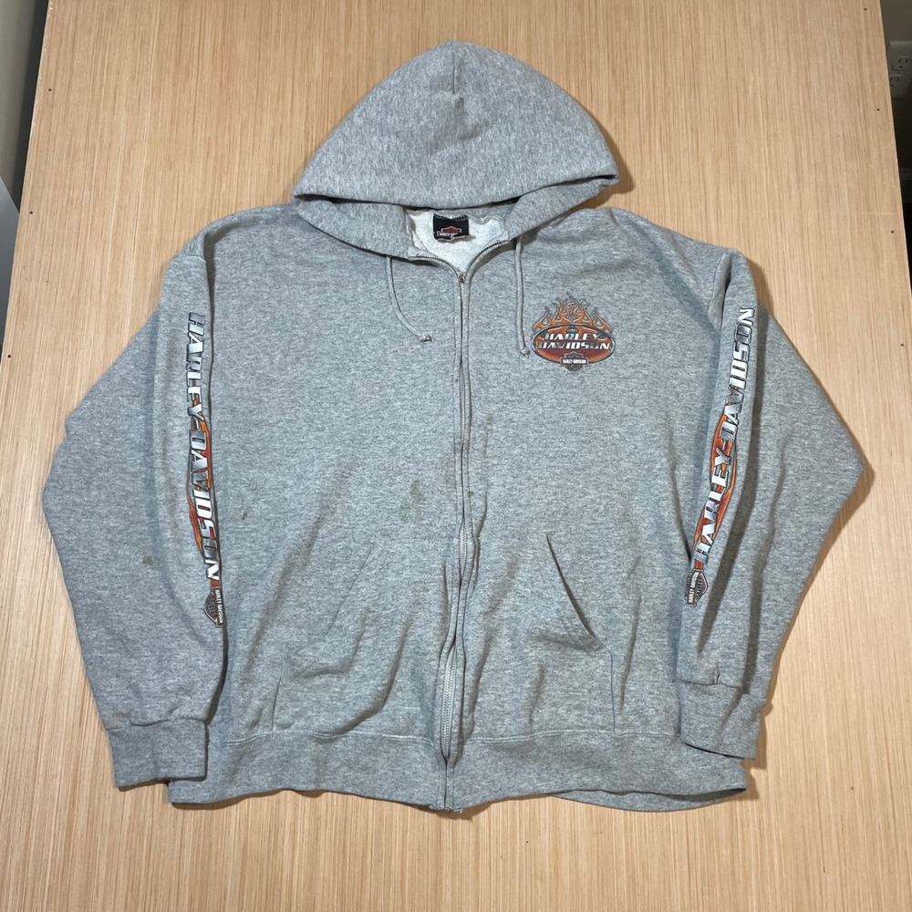 Harley Davidson Zip Up Hoodie Mens XL Gray Paradise Tigard OR Flame Graphics